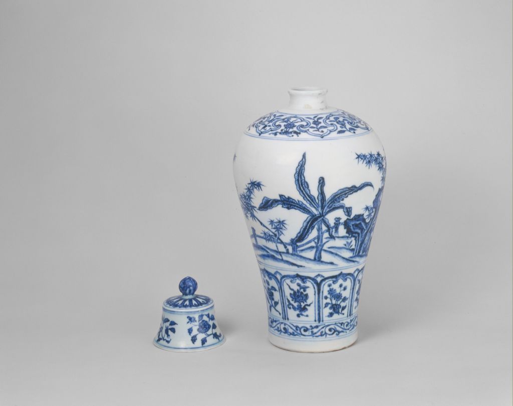 图片[2]-Blue and white plum vase with bamboo-stone and banana pattern-China Archive